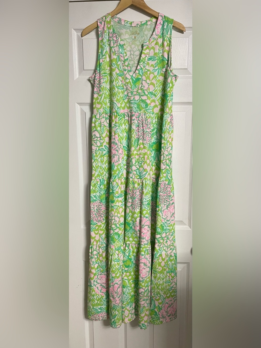 Lilly Pulitzer Sydnee Sleeveless Tiered Maxi in Fauna Green Lime Feeling Good